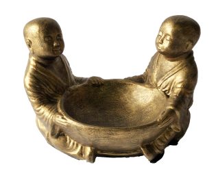 Twin Monks With Bowl Glossy Gold Black