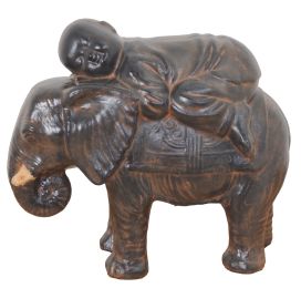 Baby Monk On Elephant Black Earthy Finish