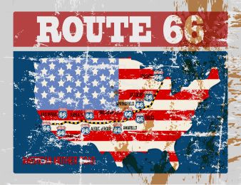 Route 66 Red, White, & Blue Map Gallery Wrap