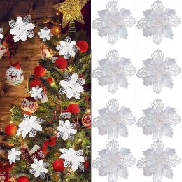 10X Christmas Large Poinsettia Glitter Flower Tree Hanging Party Xmas Decor AA