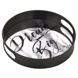 Nikki Chu Dream Big Round Mirrored Metal Tray - 12 inches