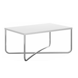 Wren 35 Inch Modern Coffee Table; Rectangular Top; Steel Cross Base; White; Chrome