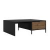 Wood and Metal Rectangular Accent Coffee Table with Drawer; Brown and Black