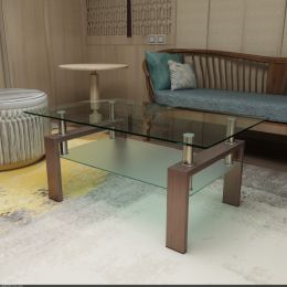 Rectangle Walnut Glass Coffee Table; Clear Coffee Table; Modern Side Center Tables for Living Room; Living Room Furniture