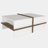 Belle 35 Inch Modern Wood Rectangular Coffee Table with Side Shelf; White and Brown