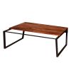 41.7 Inch Rectangular Coffee Table with Plank Style Top; Metal Frame; Brown and Black