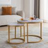 Modern Nesting coffee table; golden metal frame with marble color top-23.6"