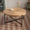 33"Modern Thread Design Round Coffee Table ; MDF Table Top with Cross Legs Metal Base