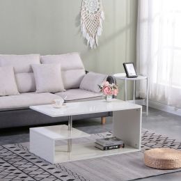 LED Coffee Table for Living Room; Modern Coffee Table; High Gloss White Finish Centre Sofa Table; S-Shaped Open Storage Shelf (39.3"L x 19.5"W x 18.1"