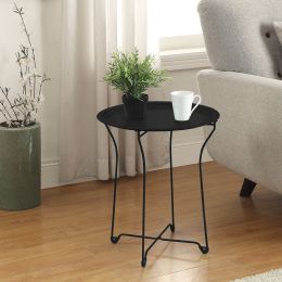 Atlantic Round Metal Tray Black End Side Table; Removable Tray Outdoor & Indoor Drink; Snack; Coffee Table; Telephone Table