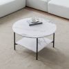 Modern Round coffee table with storage; Black metal frame with marble color top-31.5&quot;