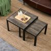 Nesting Coffee Table Set of 2; Square Modern Stacking Table with Wood Finish for Living Room; Oak Grey