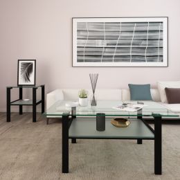 Transparent glass black coffee table; modern simple; living room coffee table; side center table