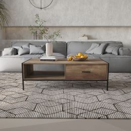 Modern Coffee Table With Drawers And Storage Shelves; Modern Furniture Decor; for Living Room Reception; Easy Assembly; Rectangular Unique Coffee Tabl