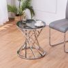 Set of 1 Round Glass Top Side Table for Living Room- Black Grey Tempered Glass & Silver Stainless Steel Frame; 19.5" Modern Spiral Center Table Small