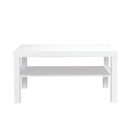 White Wooden 2-Tier Coffee Table with Storage Shelf; Sofa Center Table for Living Room; Home; Office