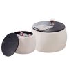 Set of 2 Nesting Round Storage Ottoman; Coffee Table Footstool with MDF Cover for Living Room; Bedroom; Top Å“Ãœ650*450; Å“Ãœ480*390; Beige