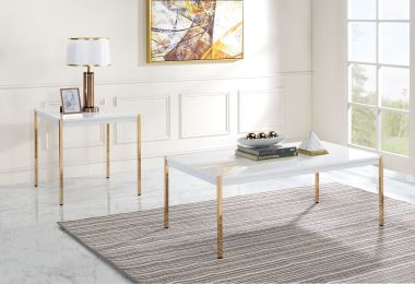 Otrac Coffee Table in White &amp; Gold Finish LV00034