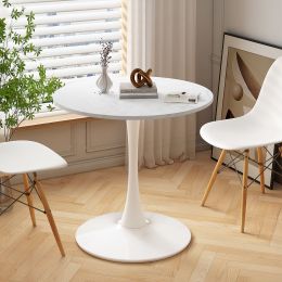 32"Modern Round Dining Table with Printed White Marble Table Top; Metal Base Dining Table; End Table Leisure Coffee Table