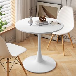 32"Modern Round Dining Table with Round MDF Table Top; Metal Base Dining Table; End Table Leisure Coffee Table; White