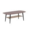 Coffee Table; 2-Tier Modern Central Table Wood and Metal Center Table; oval Modern Cocktail Table for Living Room Walnut