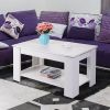 Lift Top Coffee Table with Hidden Compartment and Open Shelf; Modern Wooden Table for Home Living Room; White