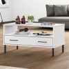 vidaXL Coffee Table with Metal Legs White 33.5"x19.7"x17.7" Solid Wood OSLO