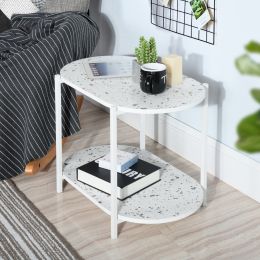 End Table 24" 2-Tiers Oval Nightstand; Modern Marble Small Table Coffee Tea Sofa Table for Living Room Indoor Balcony