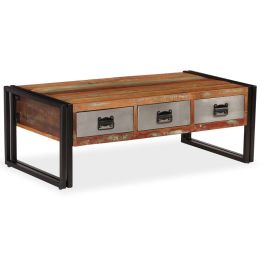 vidaXL Coffee Table with 3 Drawers Solid Reclaimed Wood 39.4"x19.7"x13.8"