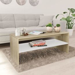 vidaXL Coffee Table White and Sonoma Oak 39.4"x15.7"x15.7" Engineered Wood