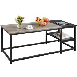 Modern Coffee Table with Storage Shelf; Rustic Gray/Black