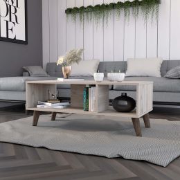 Oregon Coffee Table; Two Open Shelves; Four Legs