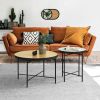 Set of 2 Round Side Table; Sofa End Table; Accent Table Round; Coffee Table Waterproof for Living Room Bedroom; wood &amp; marple