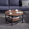 Industrial Living Room Coffee Table 2 Tier Vintage Round Coffee Table with Metal Storage Rack