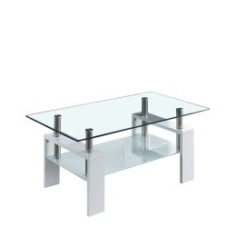 Artisan Rectangle Coffee Table; Double Layer Lower Shelf Storage for Living Spaces (White)