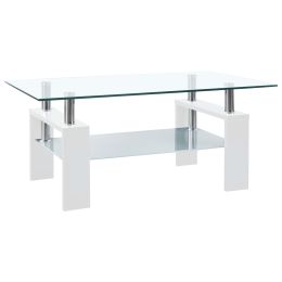 vidaXL Coffee Table White and Transparent 37.4"x21.7"x15.7" Tempered Glass