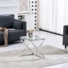 3 Pieces Silver Square Nesting Glass End Tables(X shape frame)- Small Coffee Table Set- Stainless Steel Small Coffee Tables with Clear Tempered Glass-