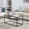 40.16" Glass Coffee Table; 2 Tier Rectangular Modern Center Table; Living Room Table; Black Metal Reversable Walnut and Cement ash