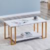 Coffee Table;  2 Layers 1.5cm Thick Marble MDF Rectangle 39.37" L Tabletop Iron Coffee Table ;  Dining Room;  Coffee Shop;  Resterant;  White Top;  Go