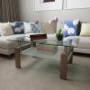 Rectangle Walnut Glass Coffee Table; Clear Coffee Table; Modern Side Center Tables for Living Room; Living Room Furniture