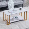 Coffee Table;  2 Layers 1.5cm Thick Marble MDF Rectangle 39.37" L Tabletop Iron Coffee Table ;  Dining Room;  Coffee Shop;  Resterant;  White Top;  Go