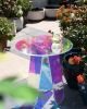 Acrylic Rainbow Color Coffee Table;  Iridescent Glass End Table Round Side Table Modern Accent TV Table for Living Bed Room Decoration