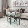 Transparent Oval glass coffee table; modern table in living room Oak wood leg tea table 3-layer glass table