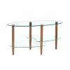 Transparent Oval glass coffee table; modern table in living room Oak wood leg tea table 3-layer glass table