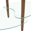 Transparent Oval glass coffee table; modern table in living room Oak wood leg tea table 3-layer glass table