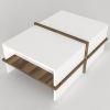 Belle 35 Inch Modern Wood Rectangular Coffee Table with Side Shelf; White and Brown