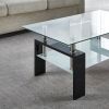 Artisan Center Coffee Table; Tempered Glass Top Stainless Steel Legs for Living Room; Black