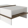 Belle 35 Inch Modern Wood Rectangular Coffee Table with Side Shelf; White and Brown