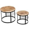 vidaXL Two Piece Coffee Table Set Rough Mango Wood Round 15.7"/19.7"