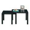 Nesting Coffee Table Set of 2;  Square Modern Stacking Table with Tempered Glass Finish for Living Room; Black